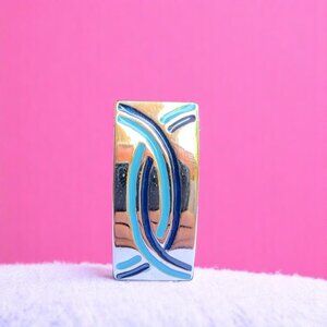 Silver-Tone Abstract Pendant With Blue Enamel Design